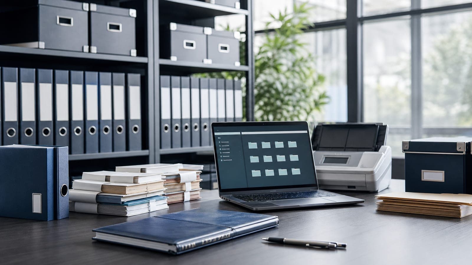 WFOE bookkeeping records archive with voucher bundles ledger binders scanner and digital document folders